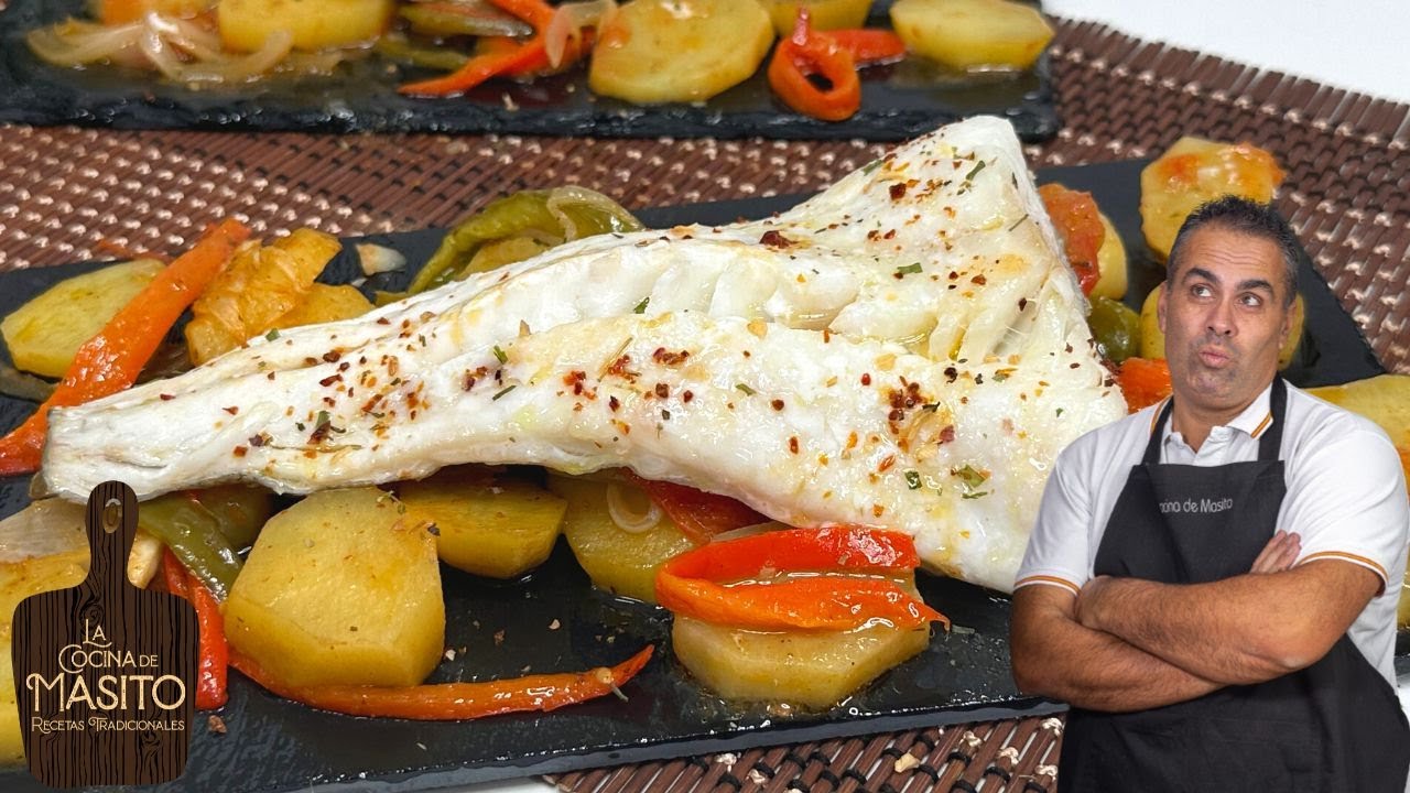 bacalao al horno con cebolla y pimientos