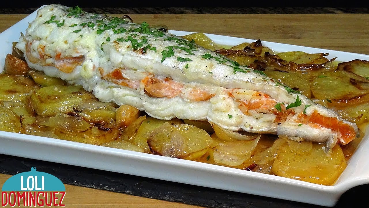 cola de merluza rellena al horno con mayonesa