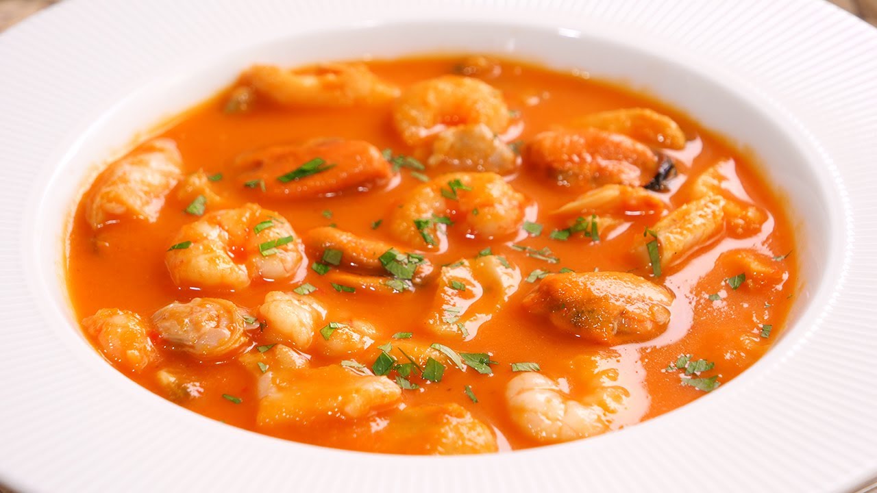 sopa de marisco congelado con arroz