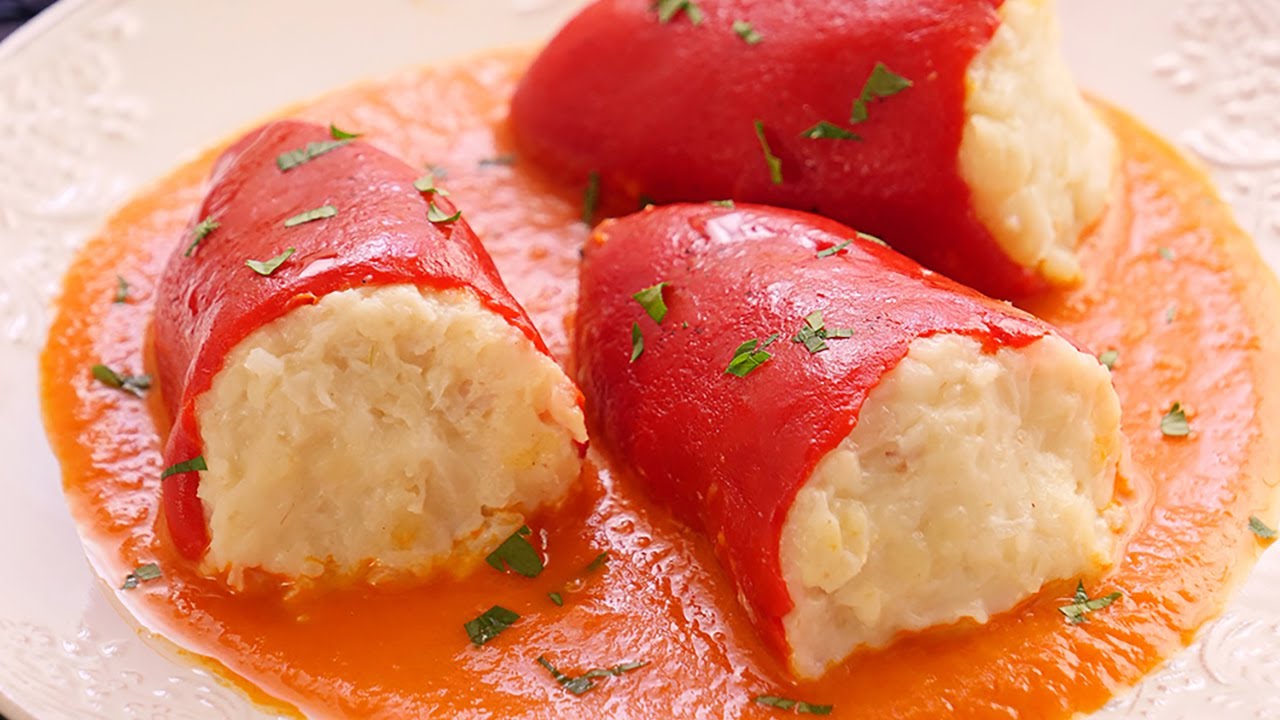 pimientos rellenos de bacalao sin bechamel