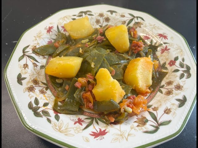 judías verdes de bote con patatas y jamón