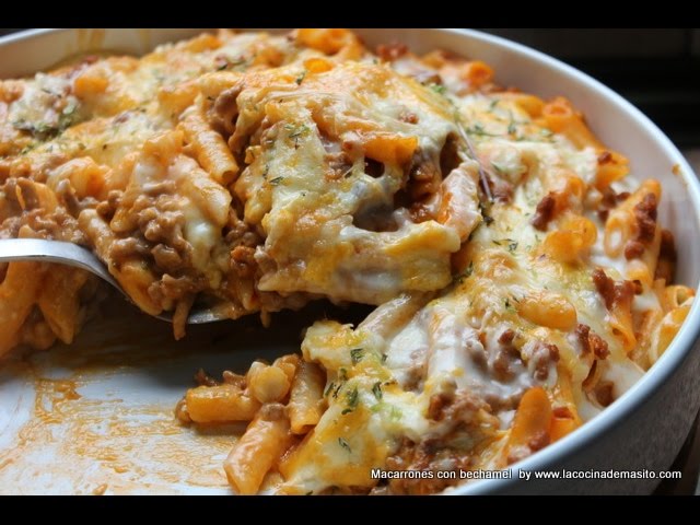 pasta con carne picada y bechamel