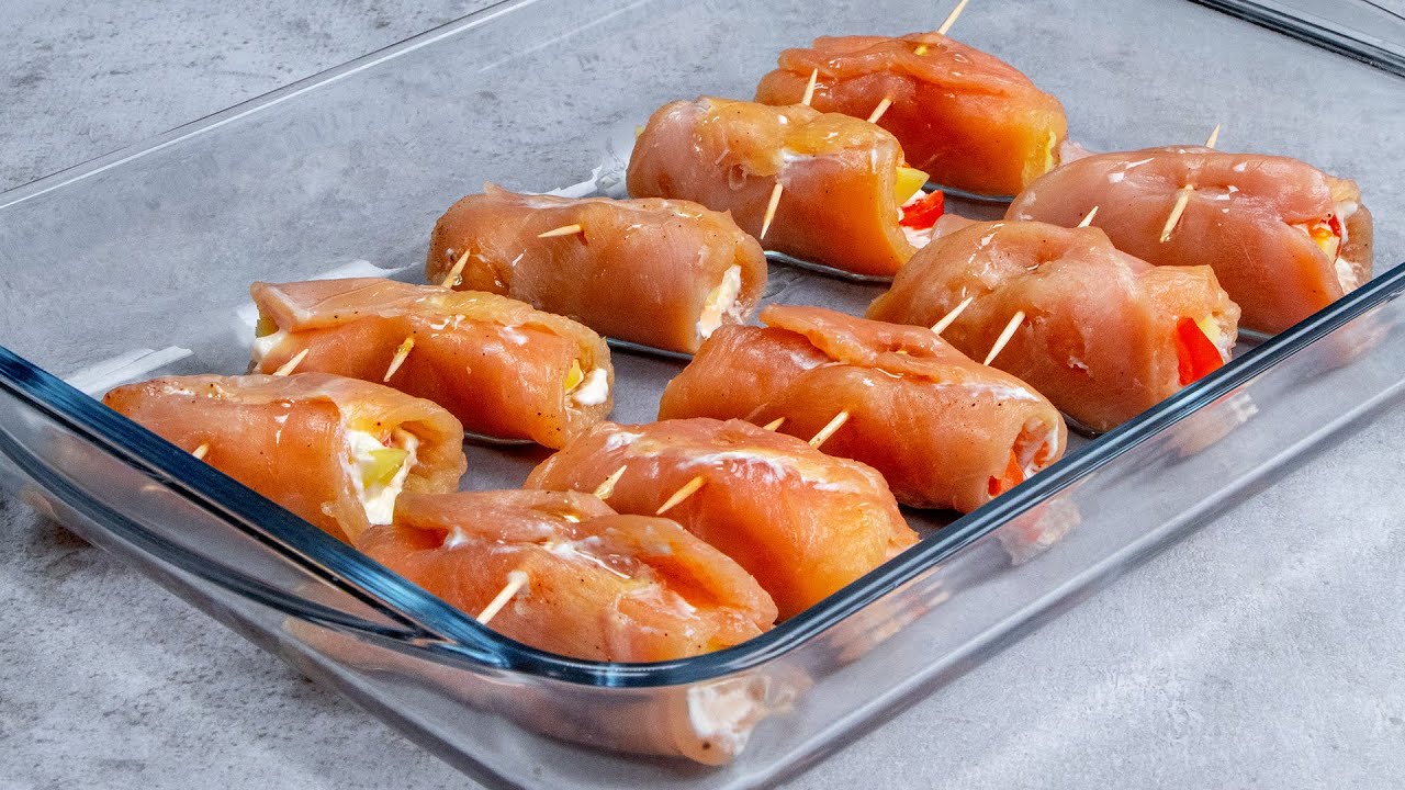 rollos de pechuga de pollo al horno