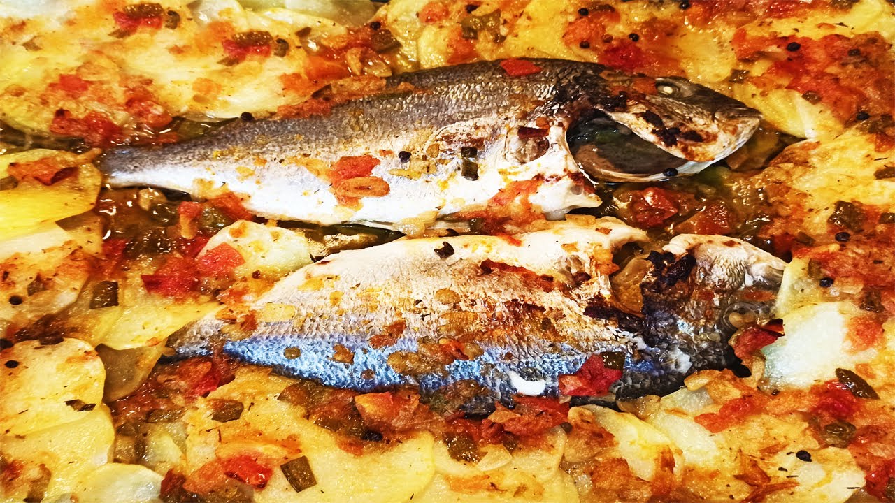 dorada al horno con patatas y vino blanco