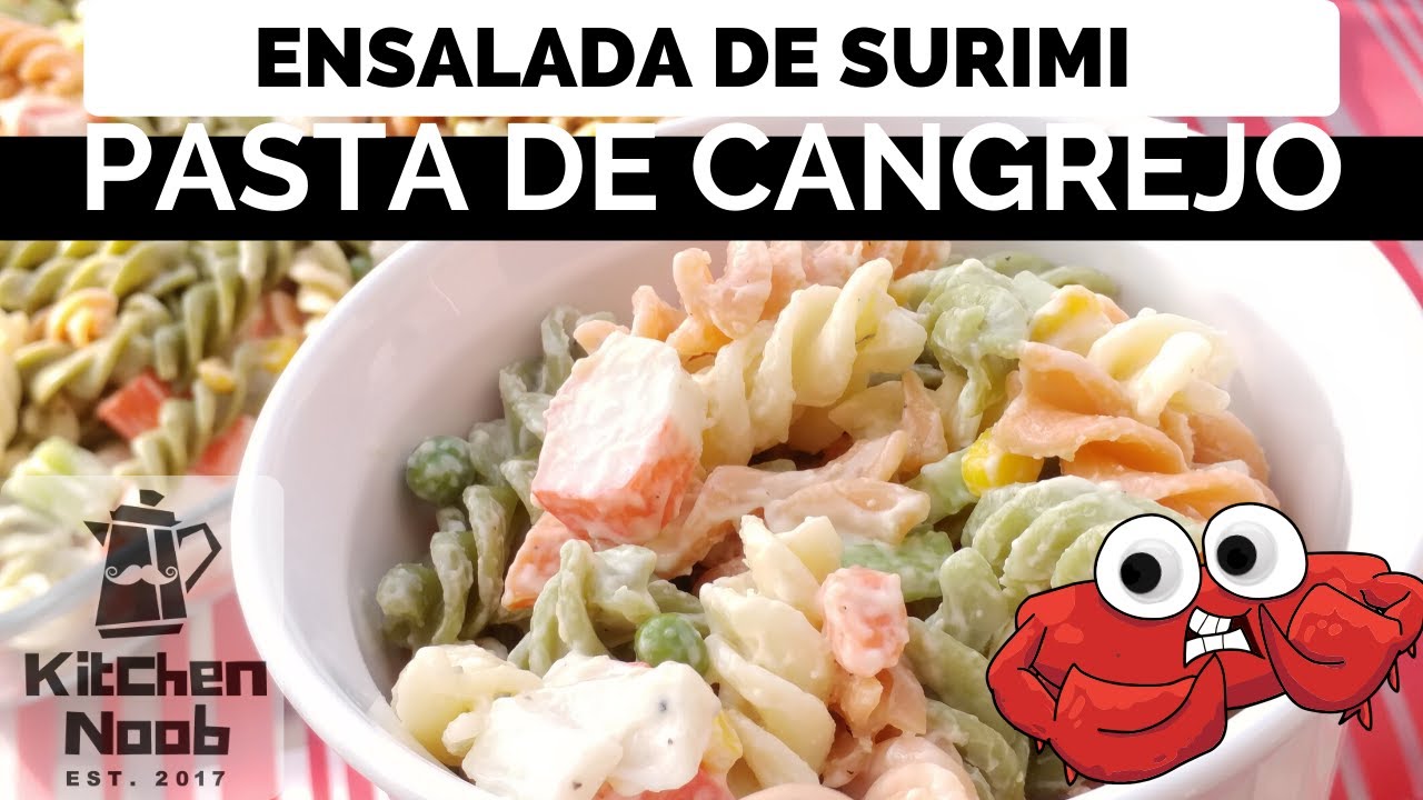 ensalada de pasta fria con palitos de cangrejo