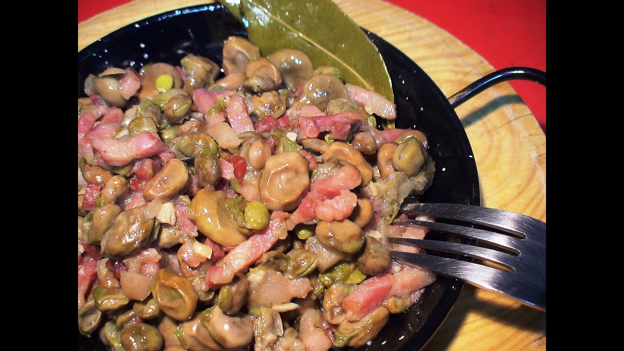 habas congeladas con jamón y cebolla