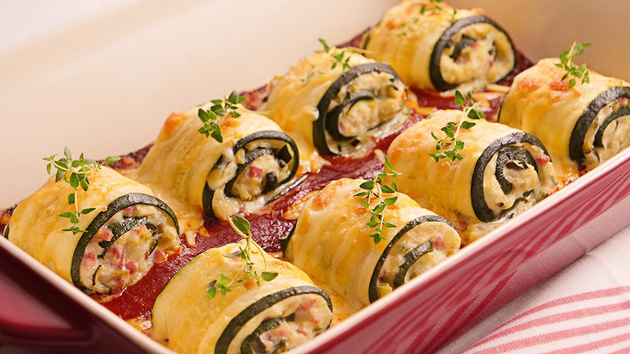 rollitos de calabacín rellenos de verduras