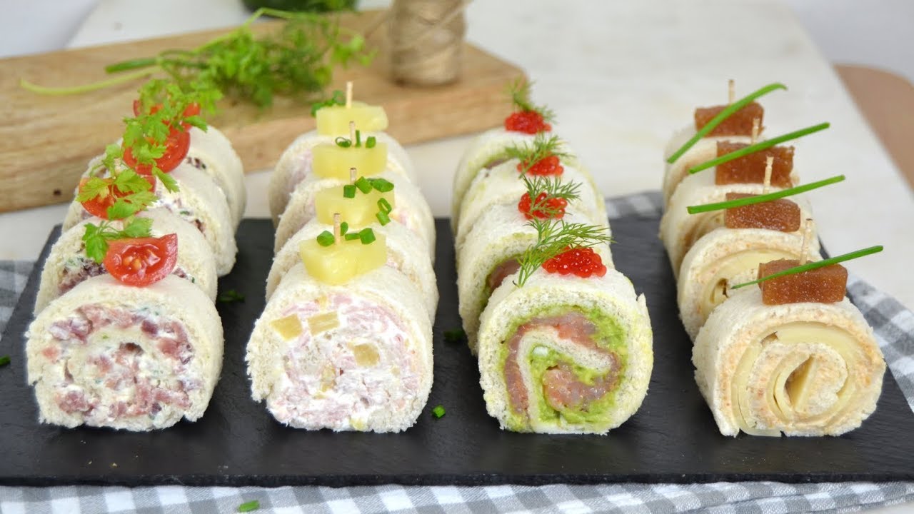 rollos de pan de molde rellenos