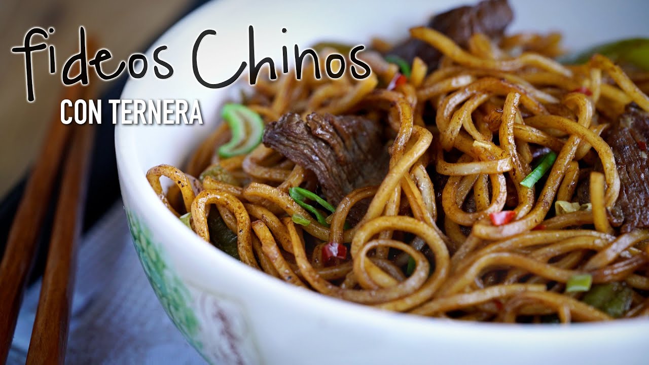 tallarines chinos con ternera y verduras