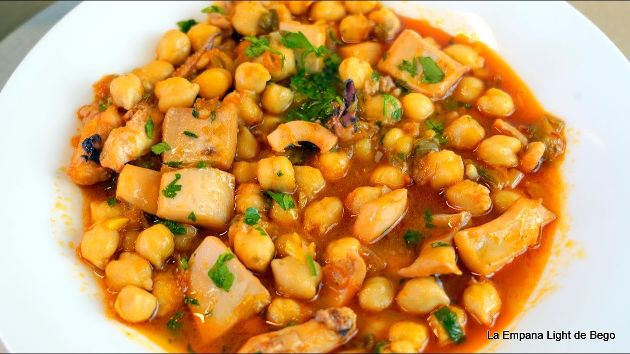 potaje de garbanzos con sepia y gambas