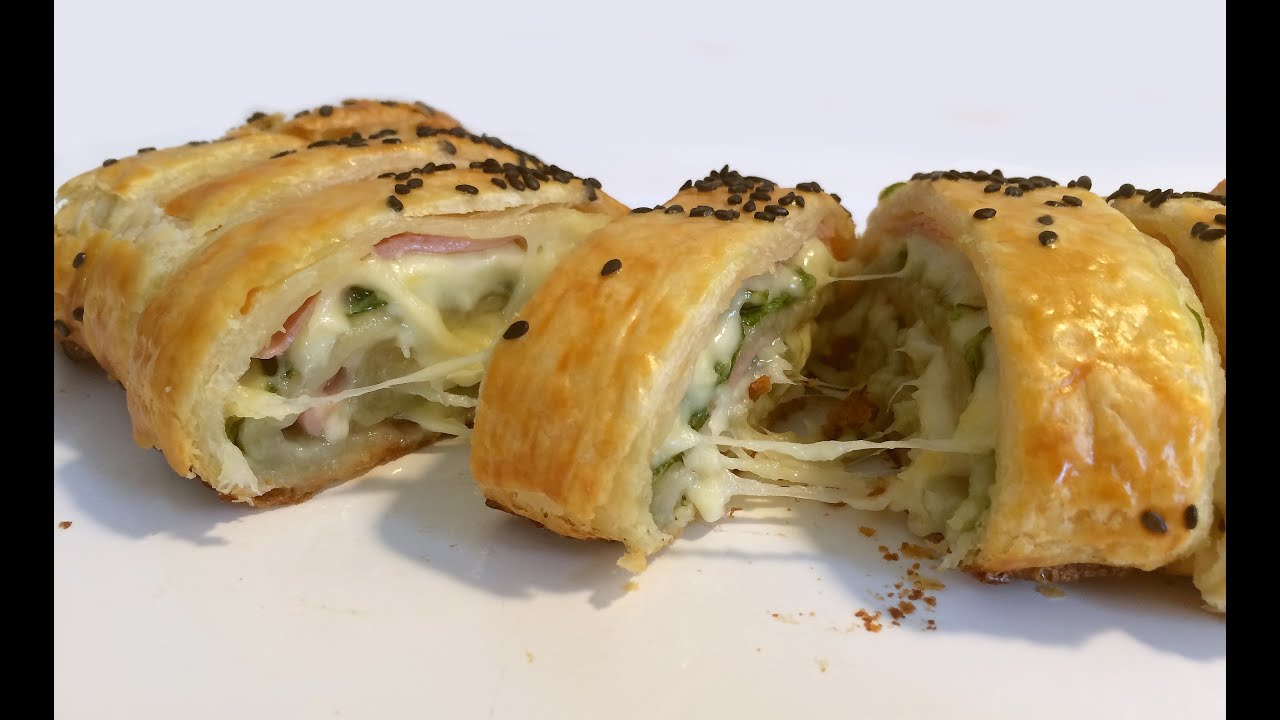 rollo de hojaldre de jamon y queso