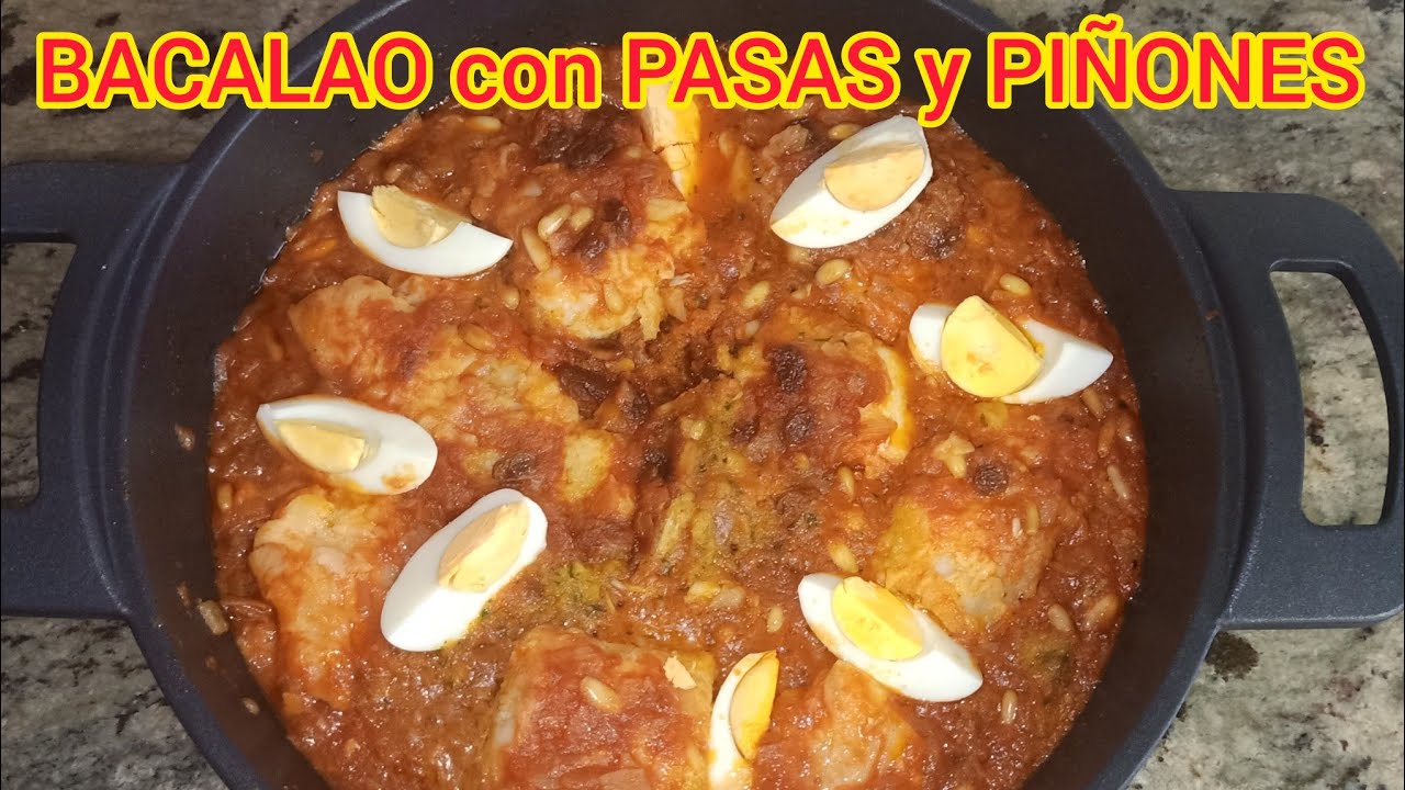 bacalao con pasas y piñones gratinado