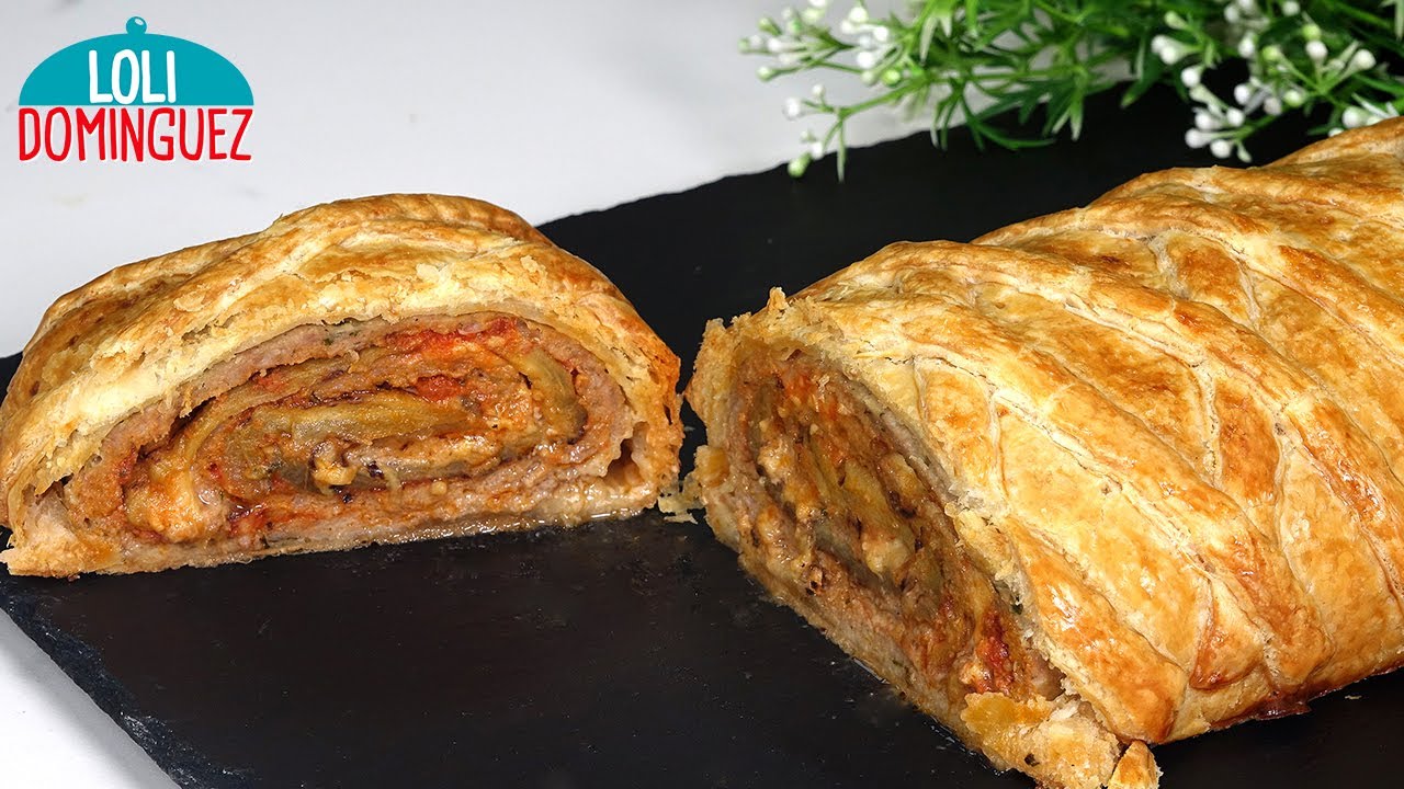 rollo de hojaldre relleno de carne picada bacon y queso